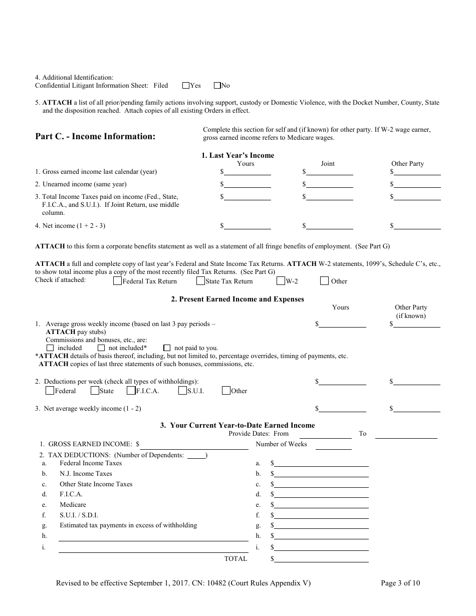 Form 10482 Appendix V Family Part Case Information Statement - New Jersey, Page 3