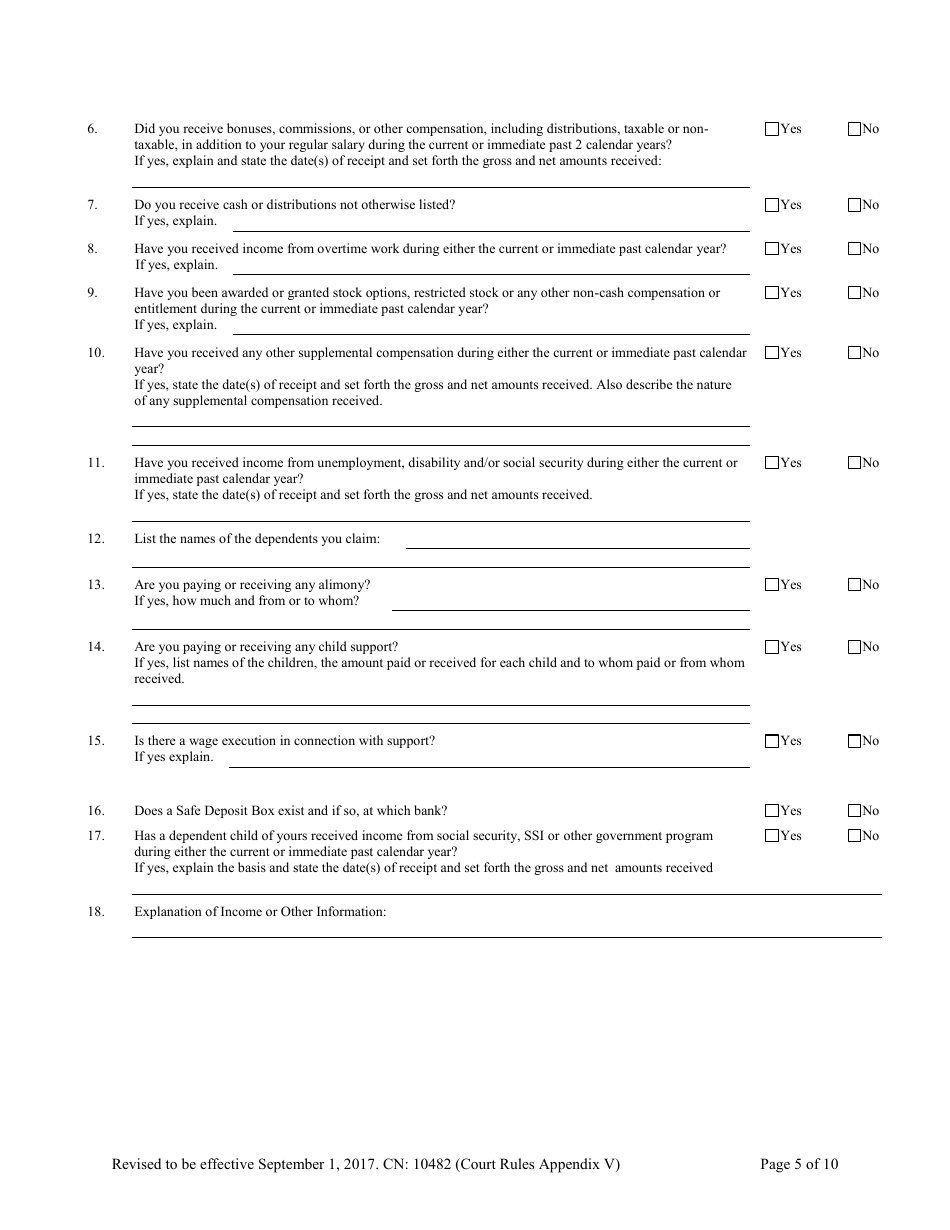 Form 10482 Appendix V Family Part Case Information Statement - New Jersey, Page 5