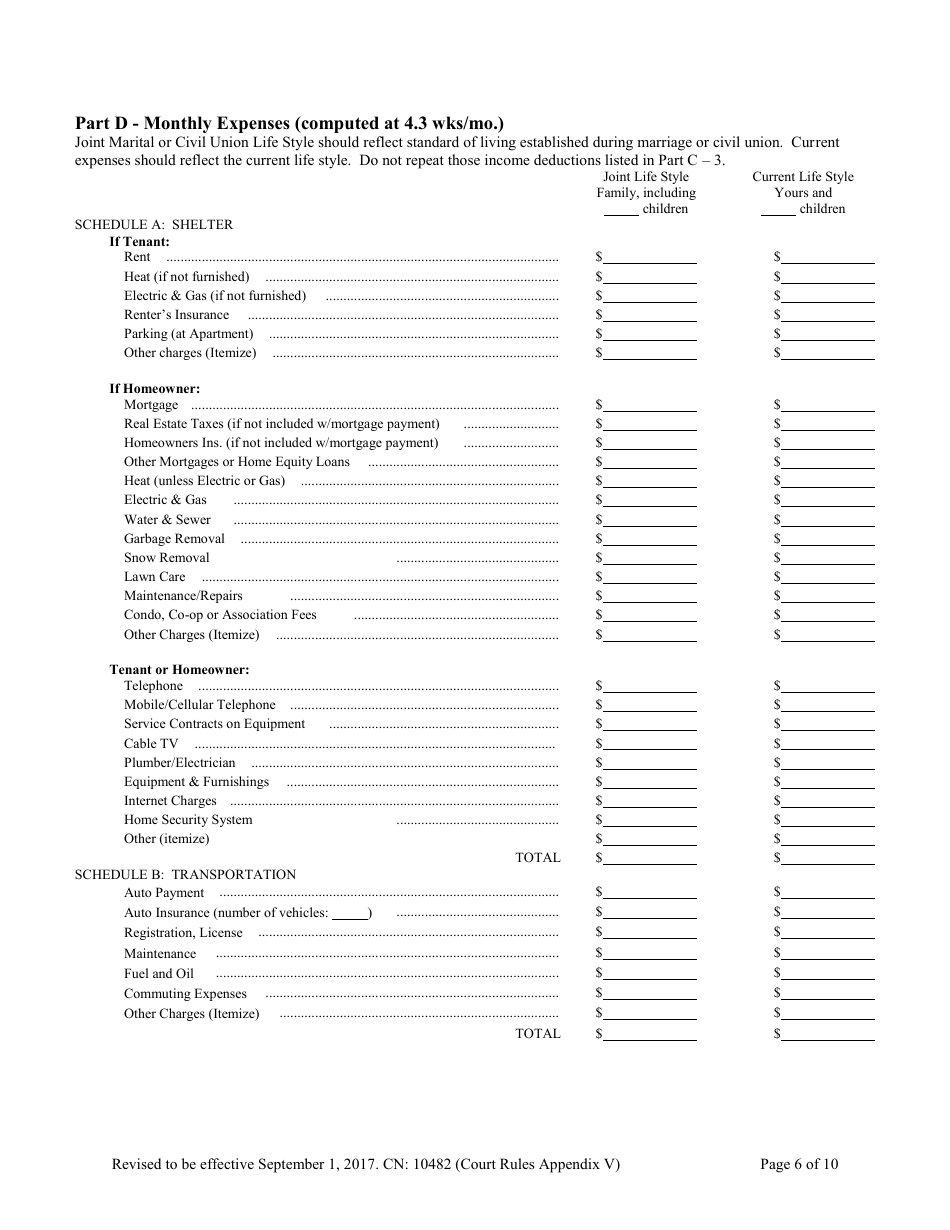 Form 10482 Appendix V Family Part Case Information Statement - New Jersey, Page 6