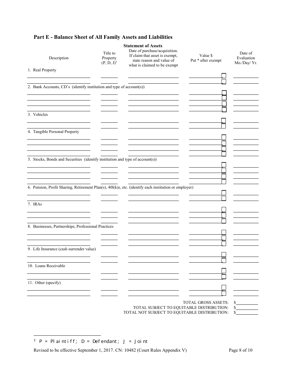 Form 10482 Appendix V Family Part Case Information Statement - New Jersey, Page 8
