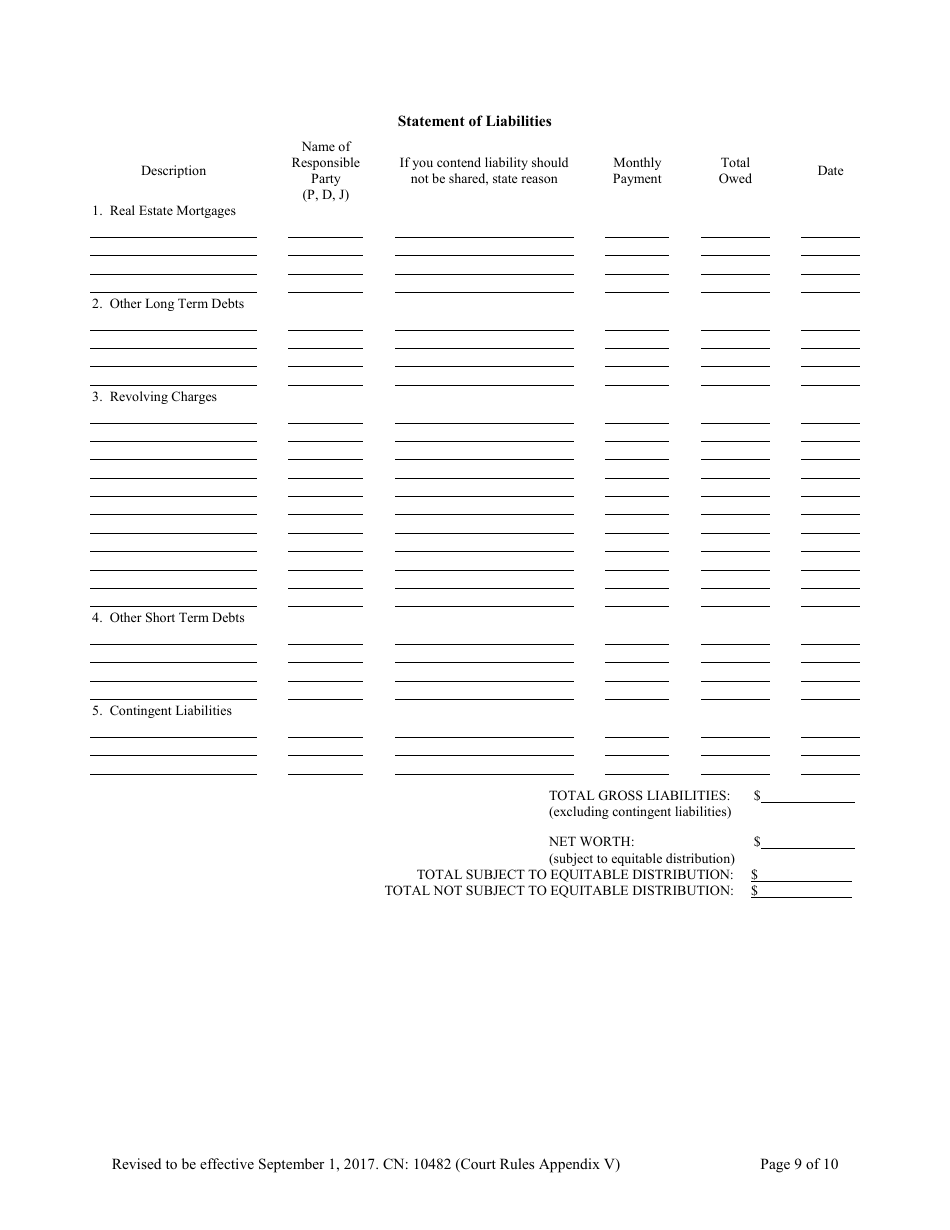 Form 10482 Appendix V Family Part Case Information Statement - New Jersey, Page 9