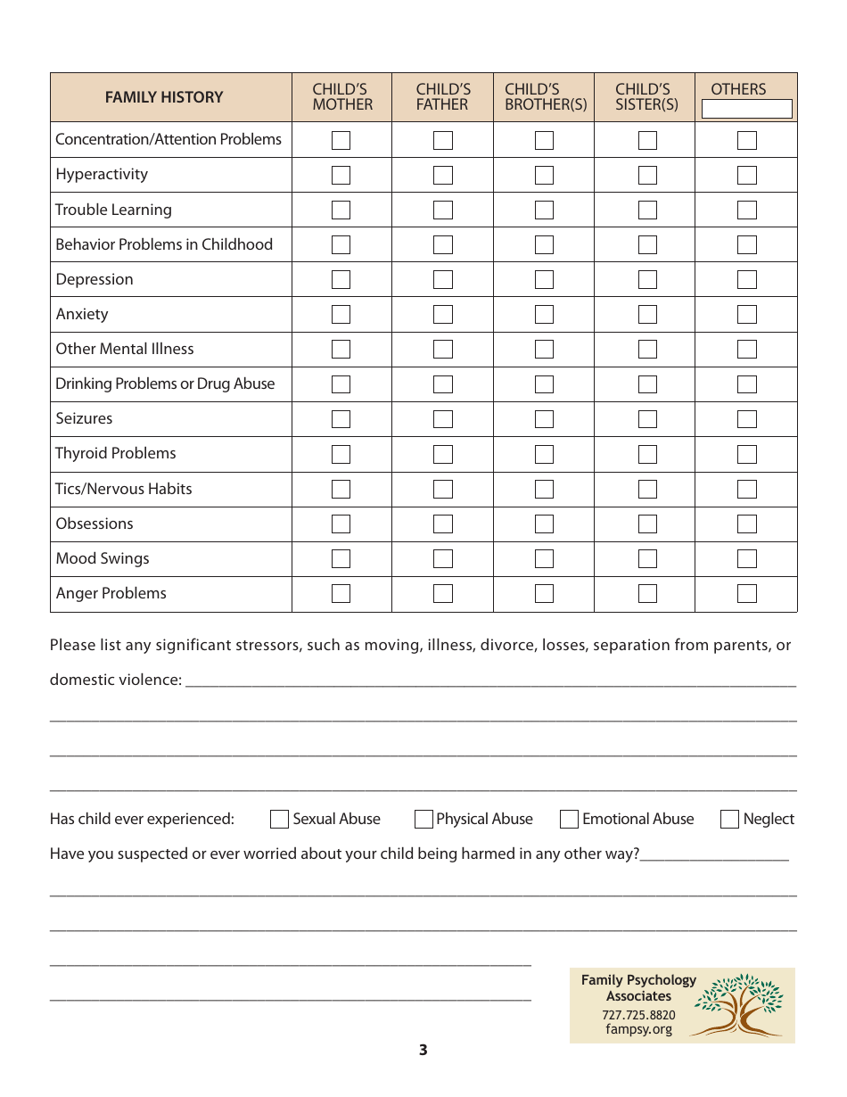 Patient History Form - Family Psychology Associates, Page 3