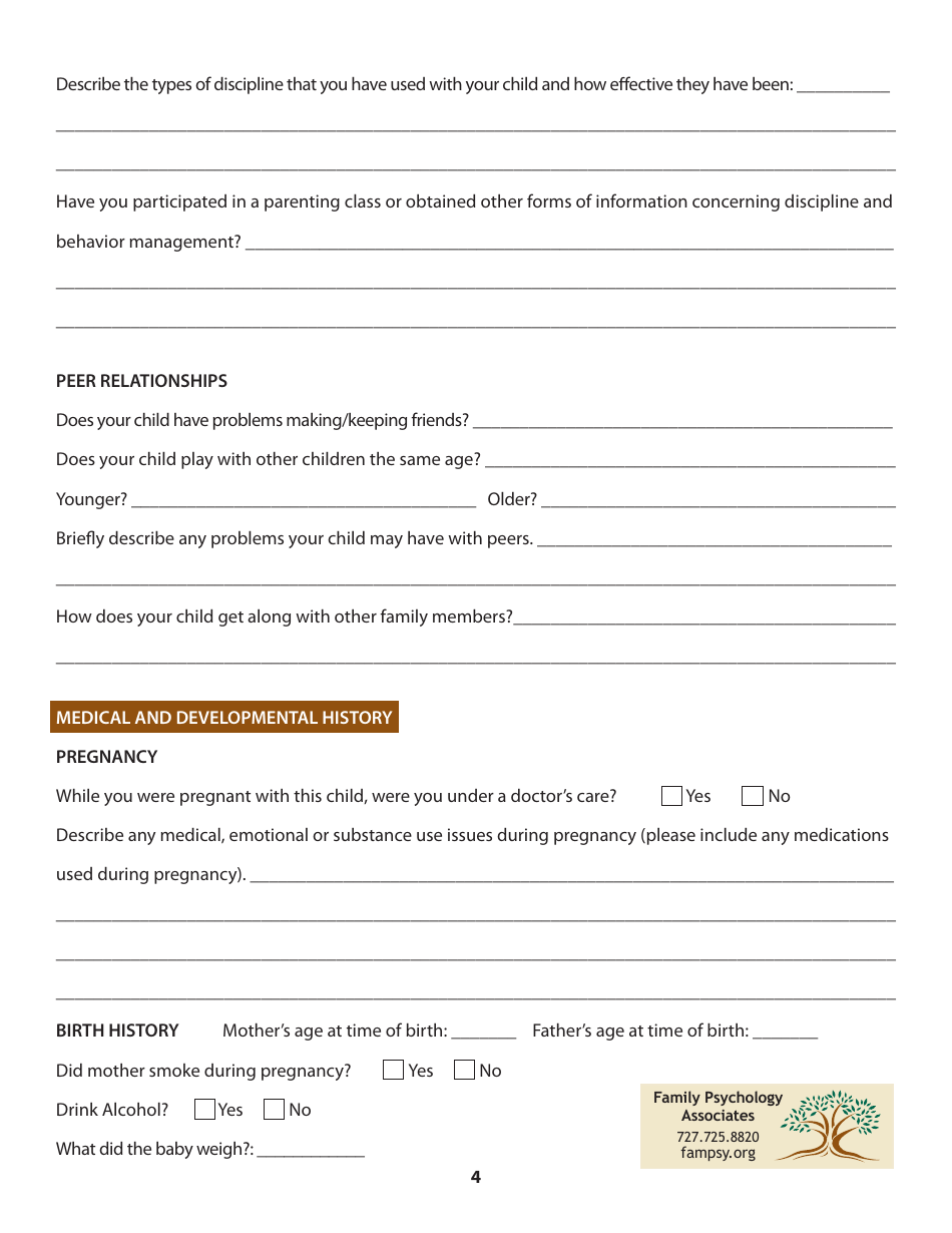 Patient History Form - Family Psychology Associates, Page 4