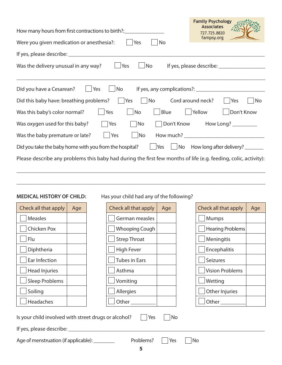 Patient History Form - Family Psychology Associates, Page 5