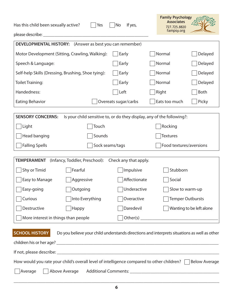 Patient History Form - Family Psychology Associates, Page 6
