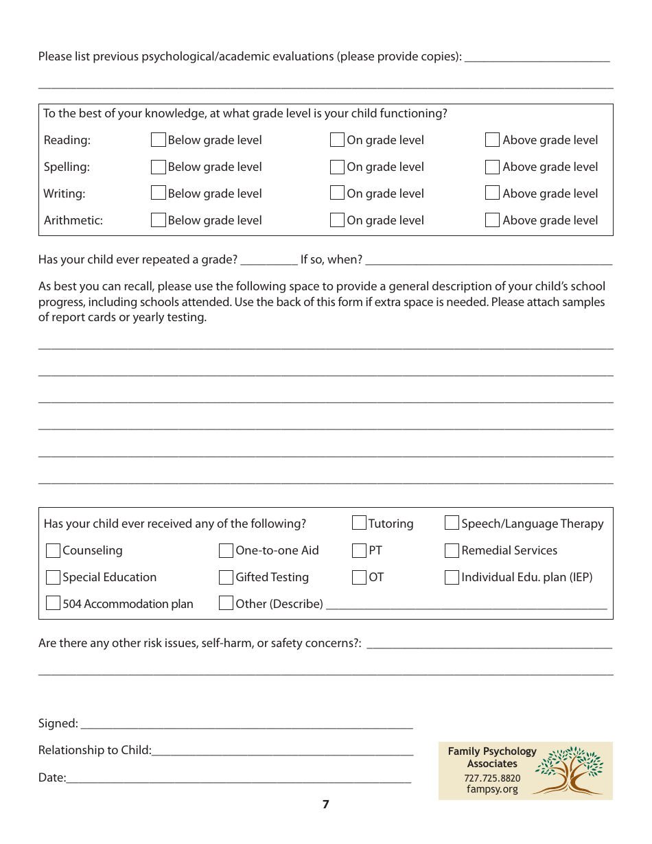 Patient History Form - Family Psychology Associates, Page 7