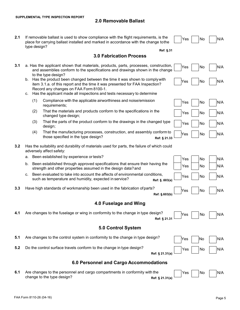 FAA Form 8110-26 Supplemental Type Inspection Report (Stir), Page 5