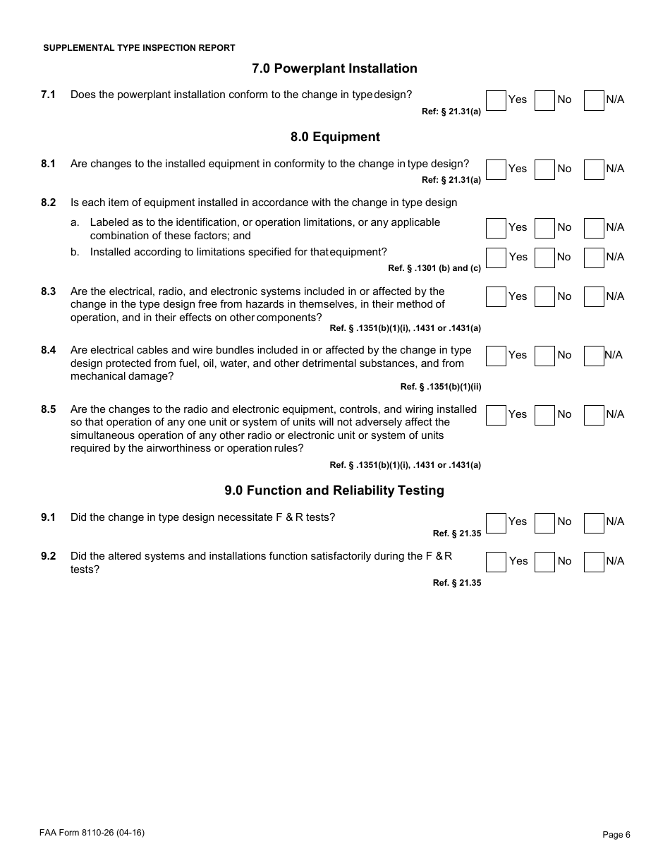 FAA Form 8110-26 Supplemental Type Inspection Report (Stir), Page 6