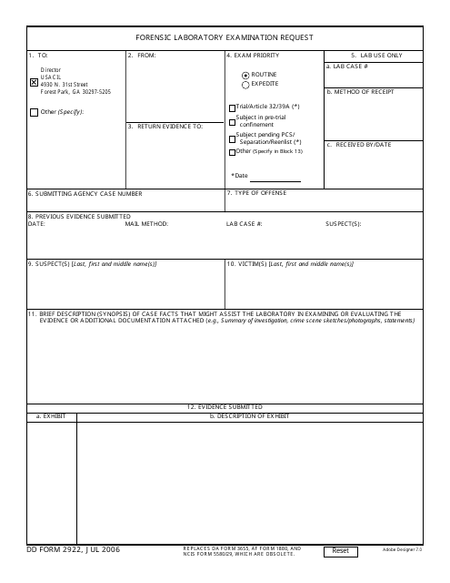 DD Form 2922  Printable Pdf