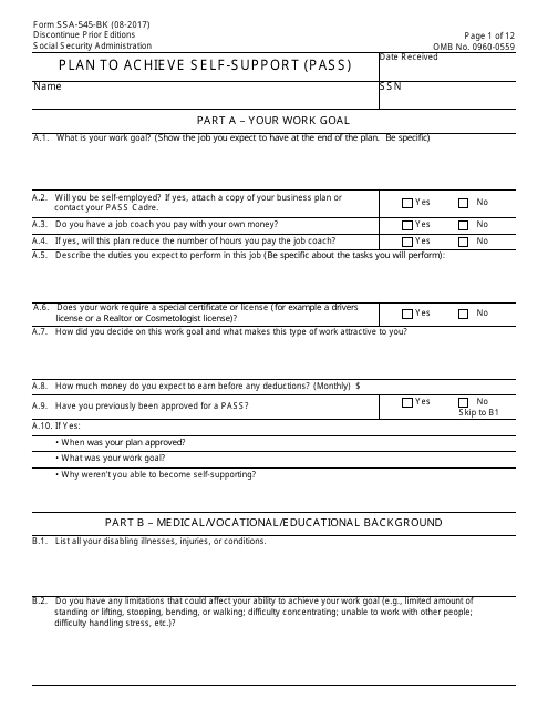 Form SSA-545-BK  Printable Pdf