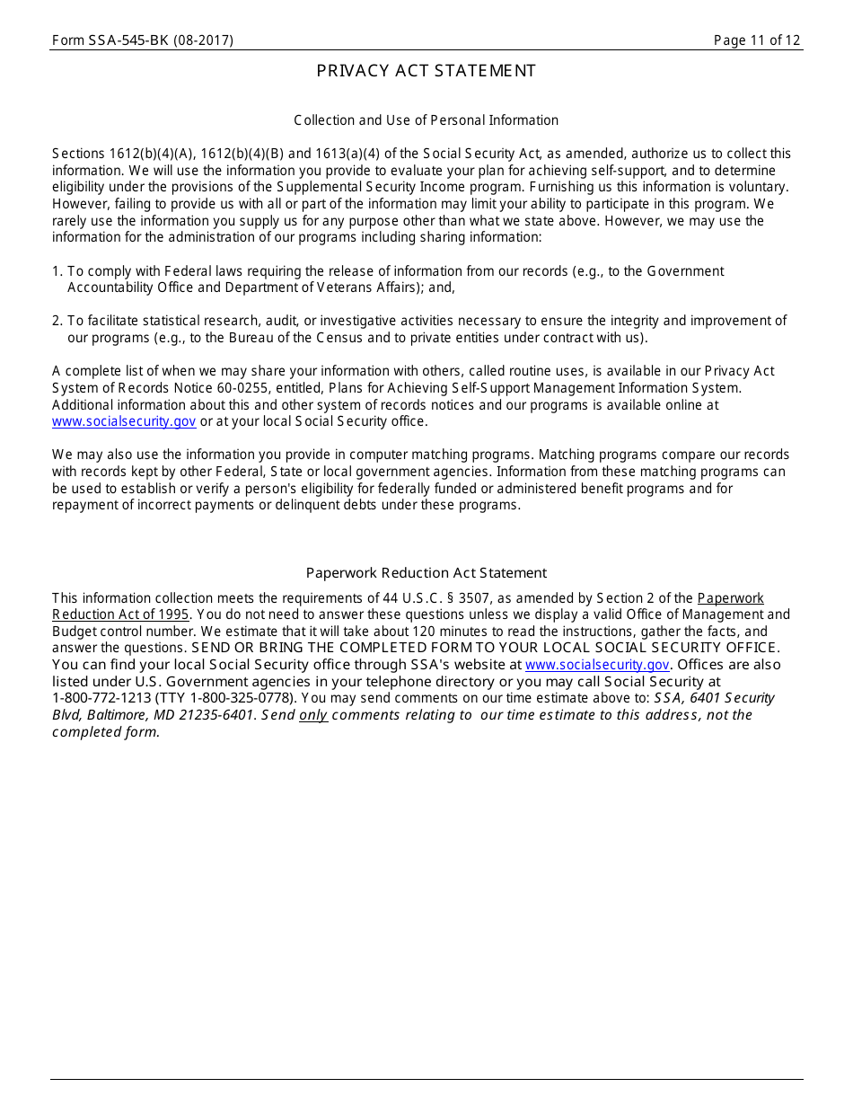 Form SSA-545-BK Plan to Achieve Self-support (Pass), Page 11