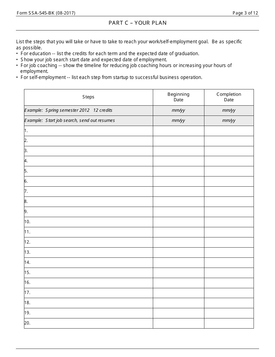 Form SSA-545-BK Plan to Achieve Self-support (Pass), Page 3