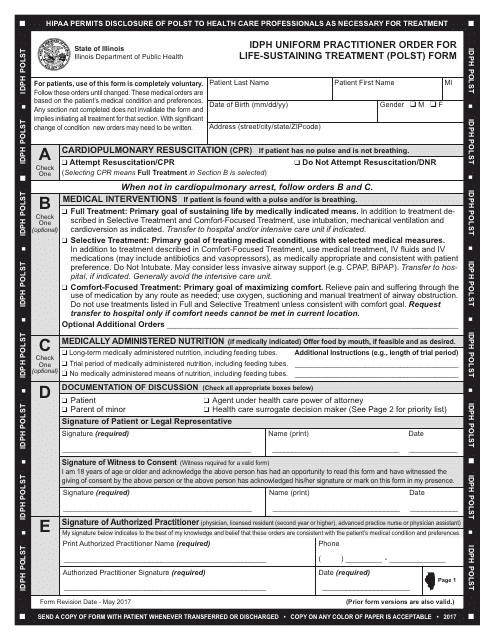 Form IOCI17-564 Idph Uniform Practitioner Order for Life-Sustaining Treatment (Polst) Form - Illinois