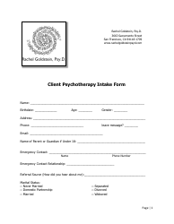 &quot;Client Psychotherapy Intake Form - Rachel Goldstein, Psy. D.&quot;