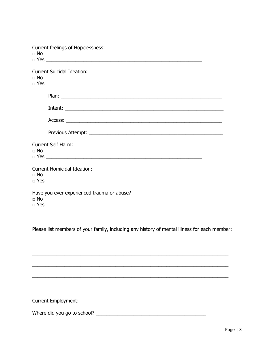 Client Psychotherapy Intake Form - Rachel Goldstein, Psy. D., Page 3