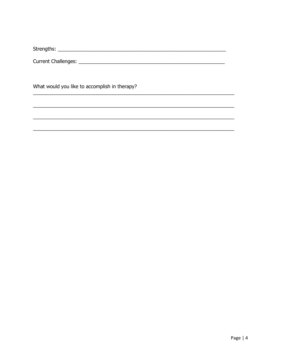Client Psychotherapy Intake Form - Rachel Goldstein, Psy. D., Page 4