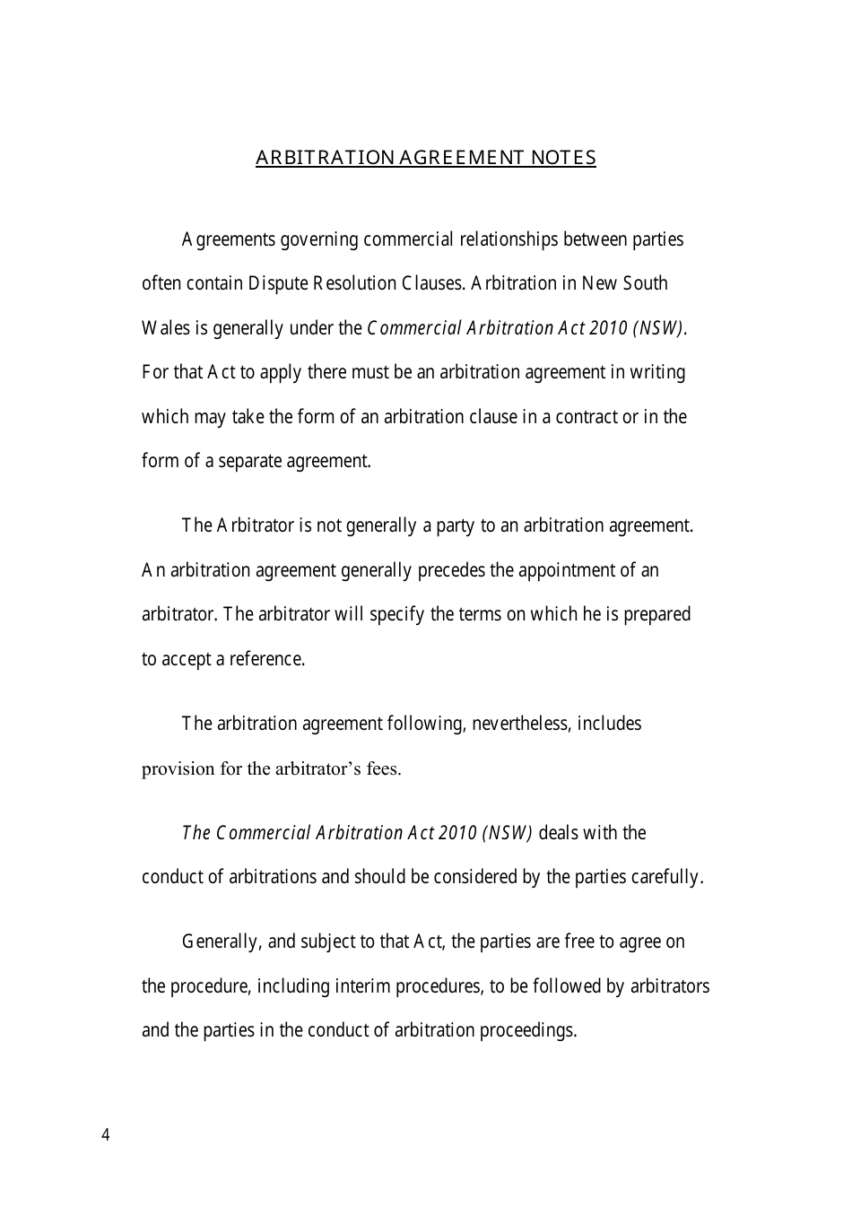 Arbitration Agreement Form - New South Wales, Australia, Page 4