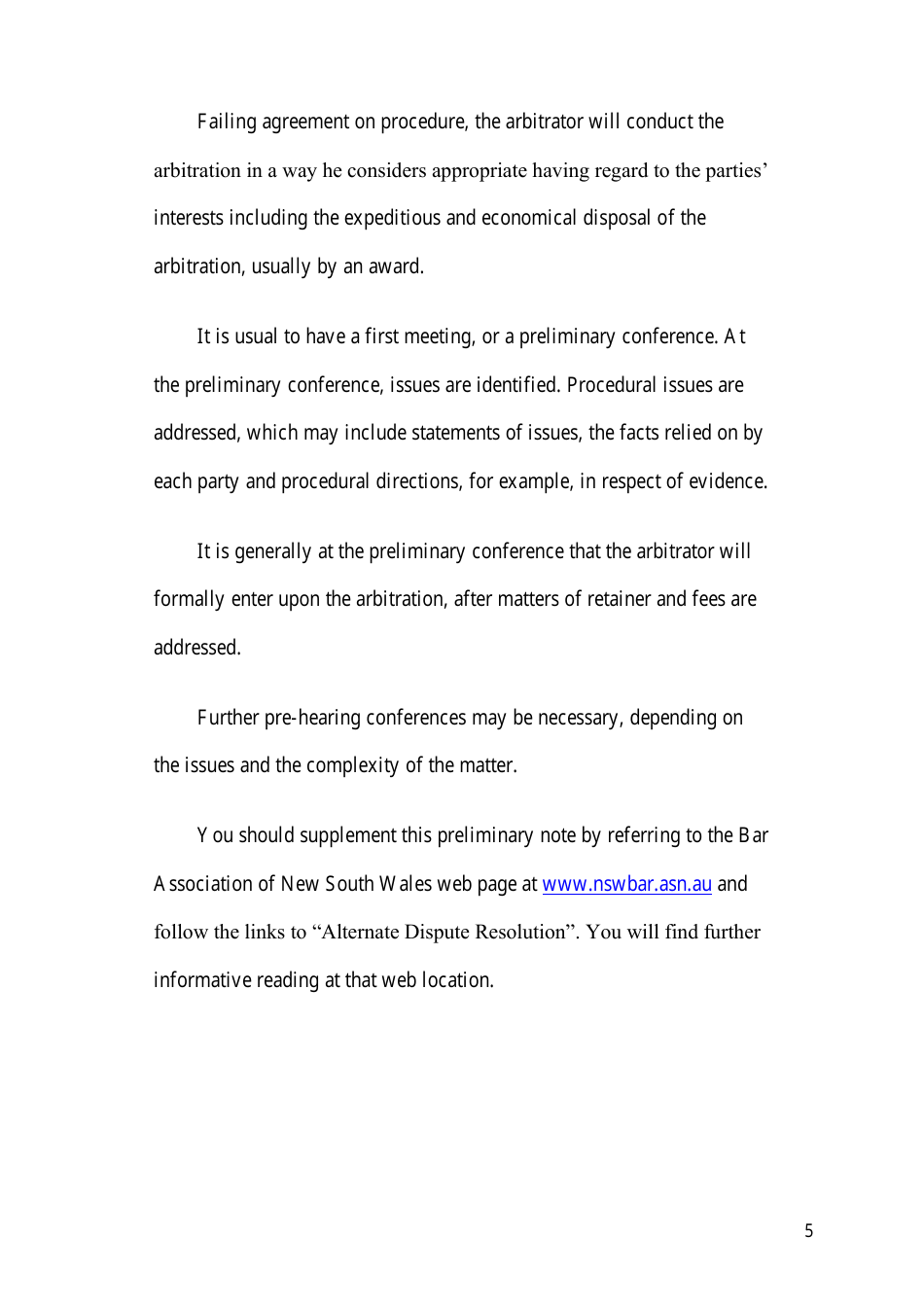 Arbitration Agreement Form - New South Wales, Australia, Page 5
