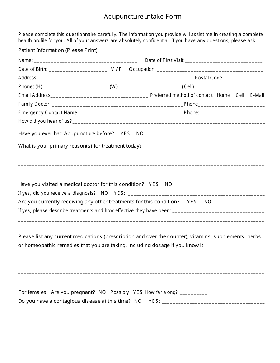 Acupuncture Intake Form Questions Fill Out, Sign Online and