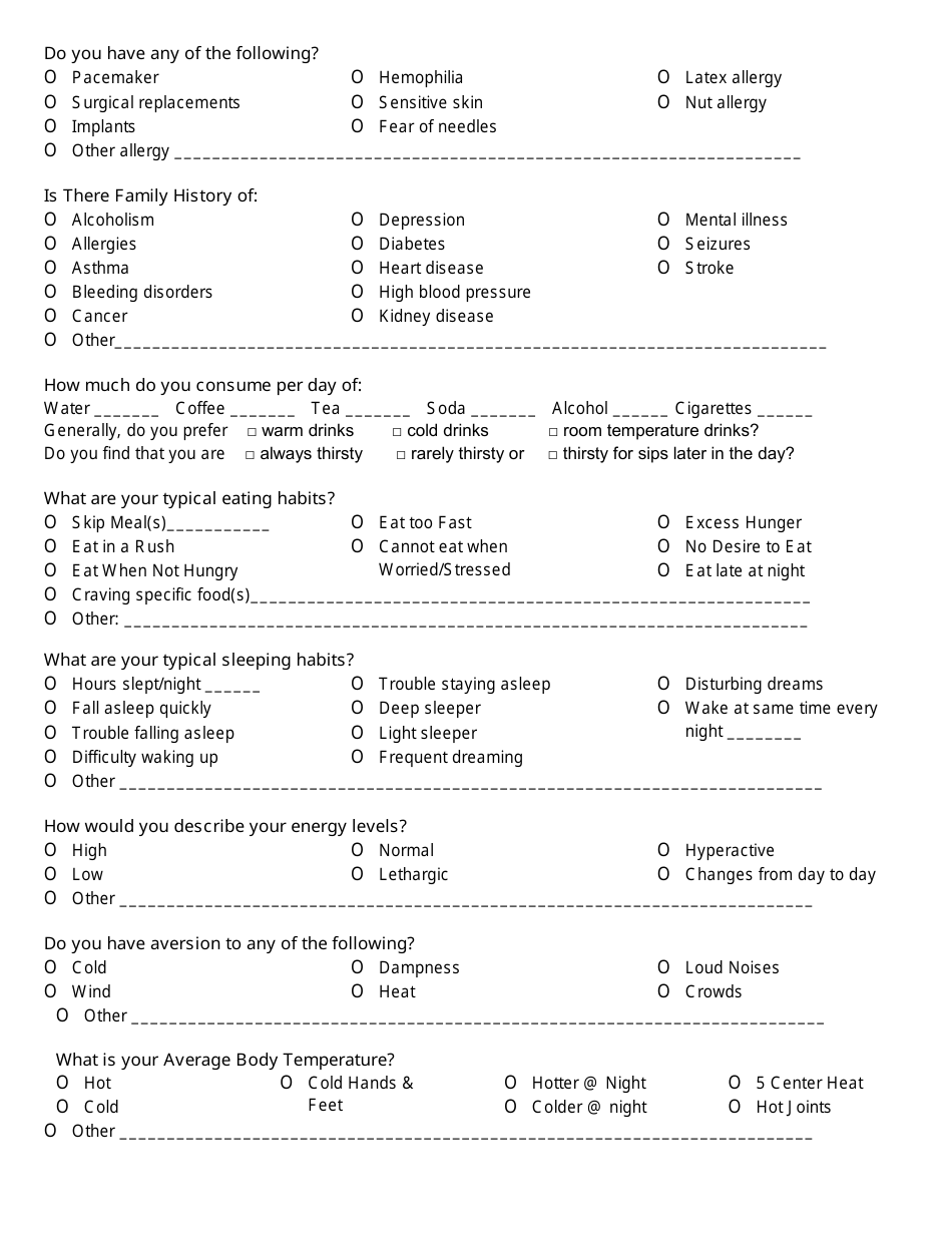 Acupuncture Intake Form - Questions - Fill Out, Sign Online And 