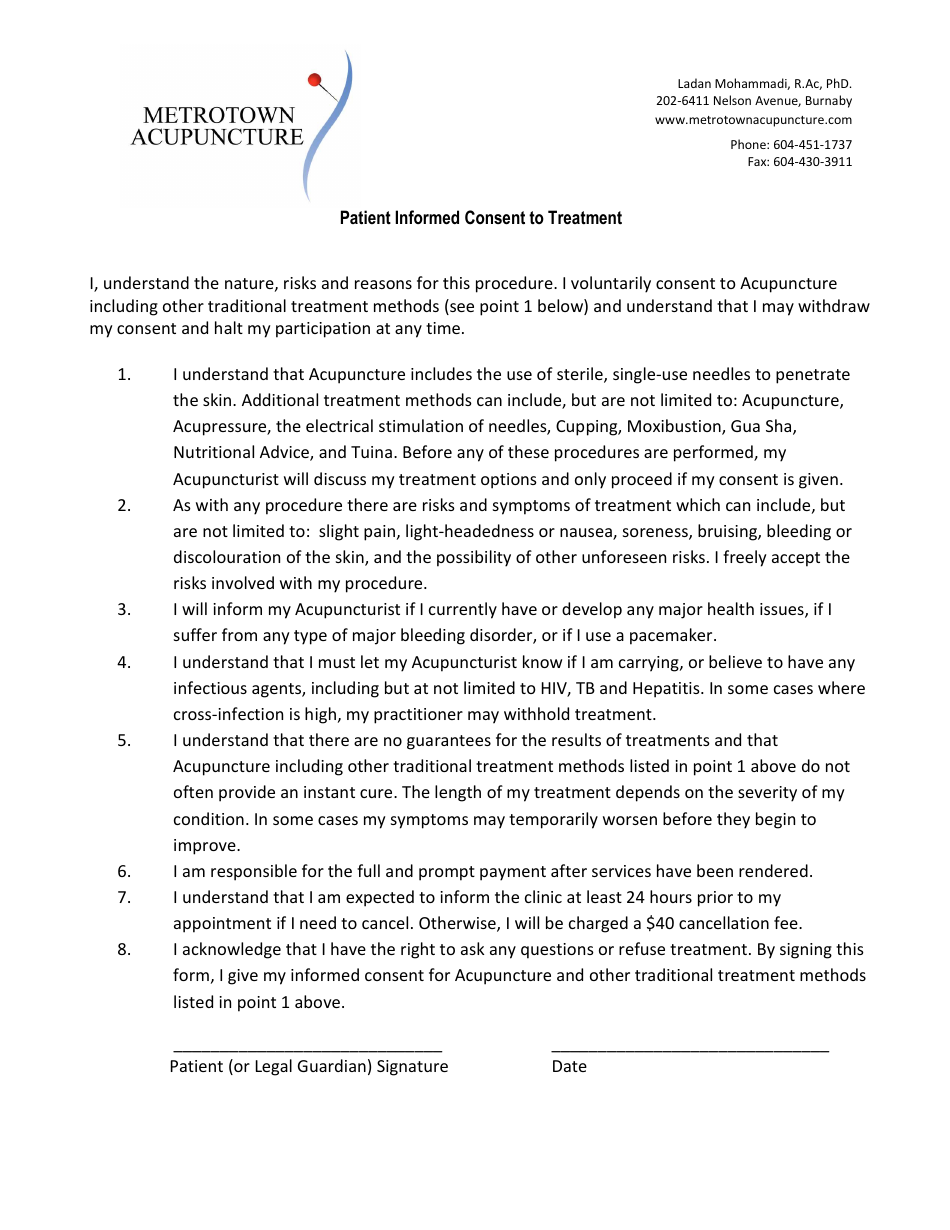 Acupunture Patient Intake Form - Metrotown Acupuncture, Page 3