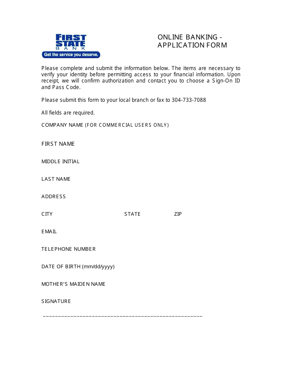 Online Banking Application Form - First State Bank, Page 1