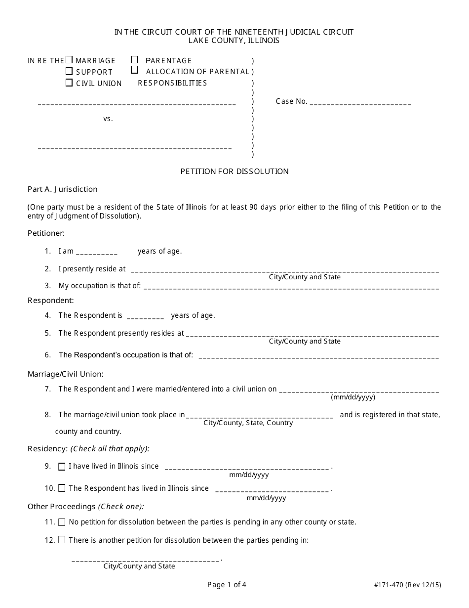 Form 171-470 Petition for Dissolution - Lake County, Illinois, Page 1