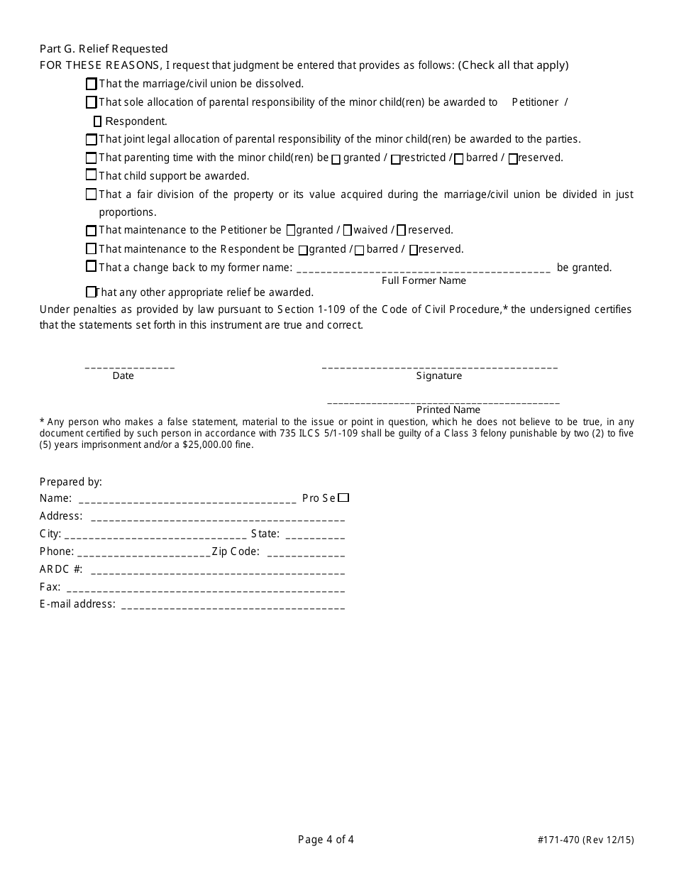 Form 171-470 Petition for Dissolution - Lake County, Illinois, Page 4