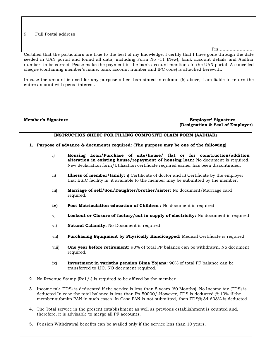 Form 19 Employees Provident Funds Organisation Composite Claim Form (Non - Aadhar) - India, Page 2