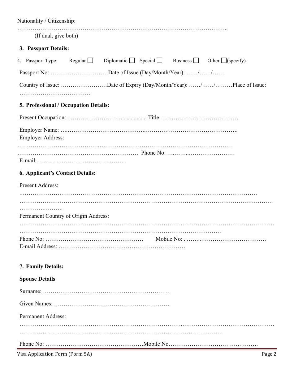 Form 5A Sudan Visa Application Form - Sudan, Page 2