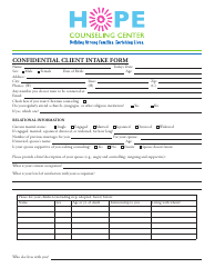 Confidential Client Intake Form - Hope Counseling Center