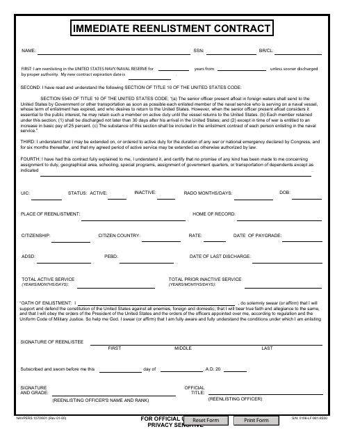NAVPERS Form 1070/601  Printable Pdf