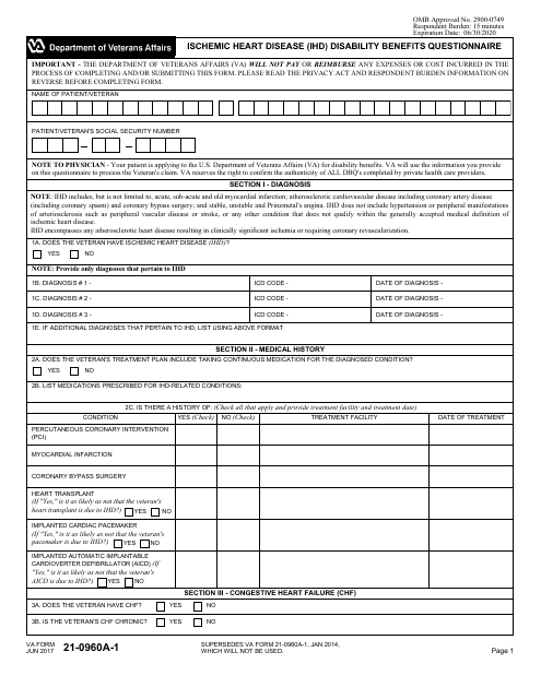 VA Form 21-0960a-1 Ischemic Heart Disease Disability Benefits Questionnaire