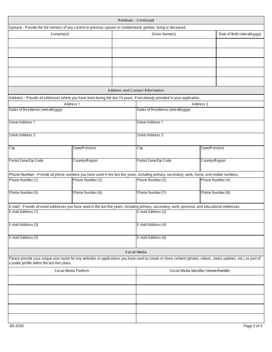 Form DS5535 Fill Out, Sign Online and Download Printable PDF