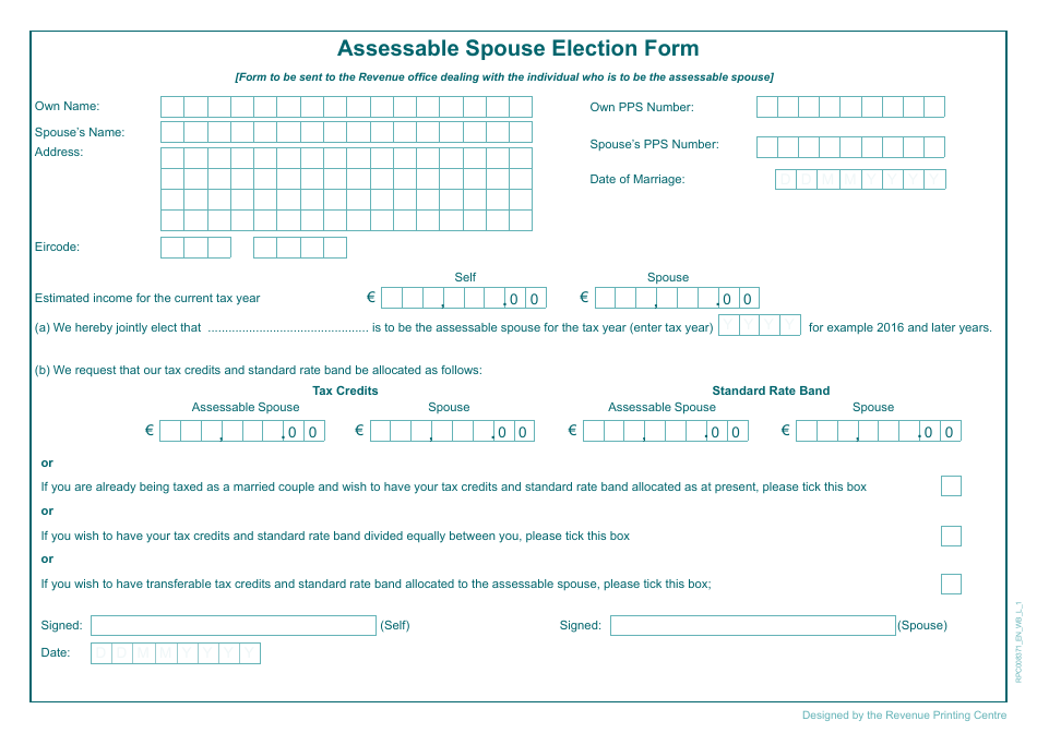 Assessable Spouse Election Form - Ireland, Page 1