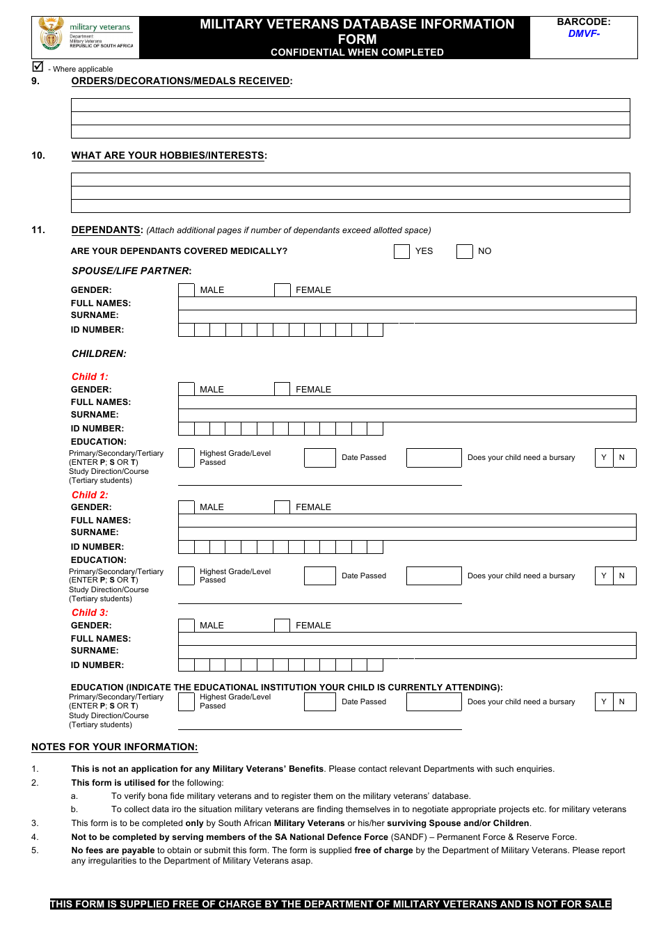 Military Veterans Database Information Form - South Africa, Page 3