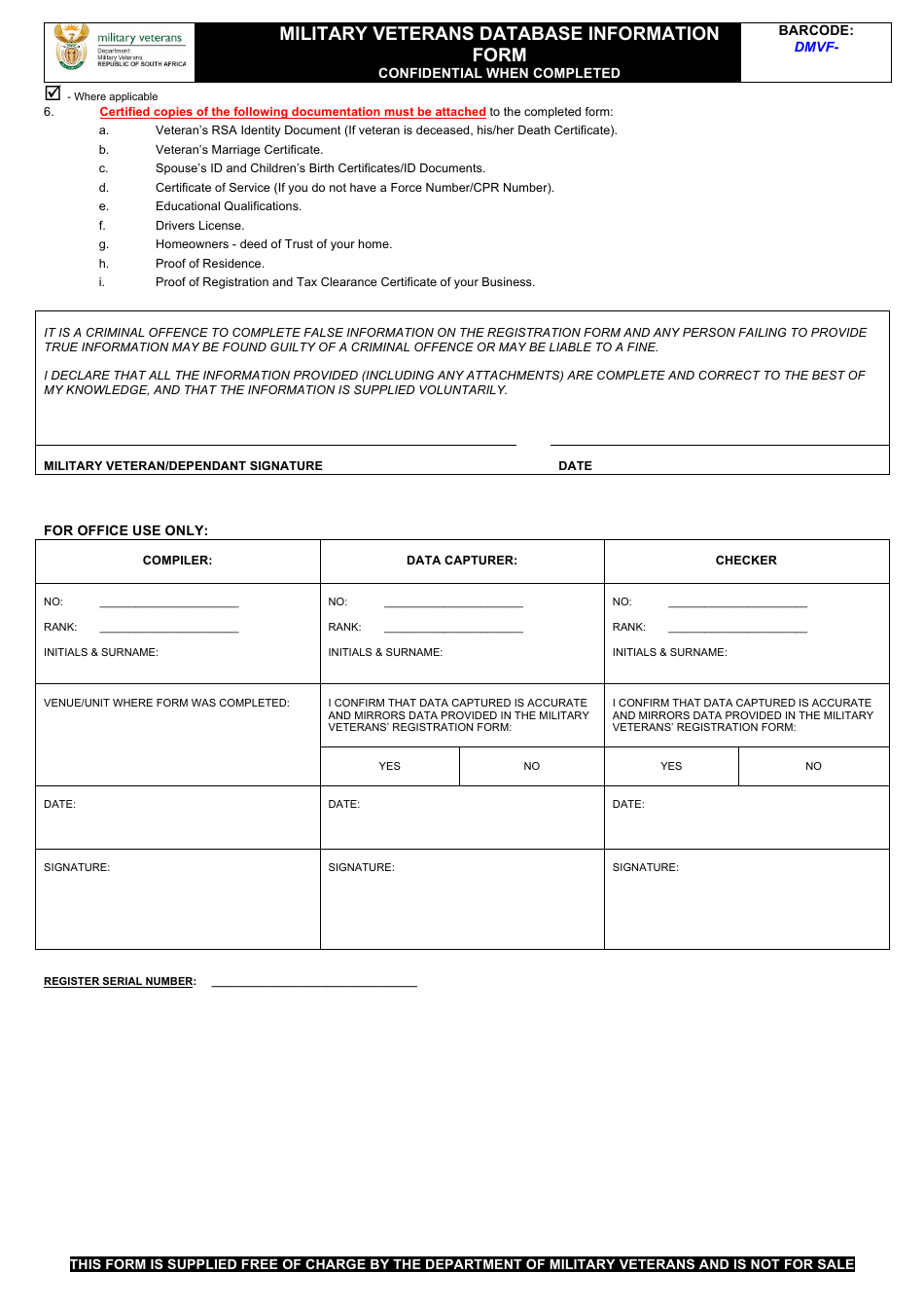 Military Veterans Database Information Form - South Africa, Page 4