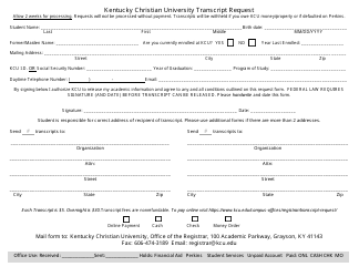 Document preview: Transcript Request Form - Kentucky Christian University