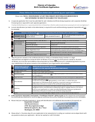 Document preview: Form A Birth Certificate Application - Washington, D.C.