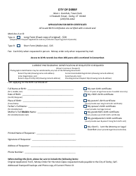 &quot;Application Form for Birth Certificate&quot; - City of Derby, Connecticut