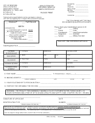 Document preview: Application Form for Certified Copies of Birth Certificate - CIty of Bedford, Texas