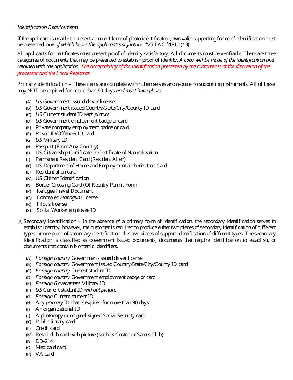 Vital Records Application Form - Texas, Page 3