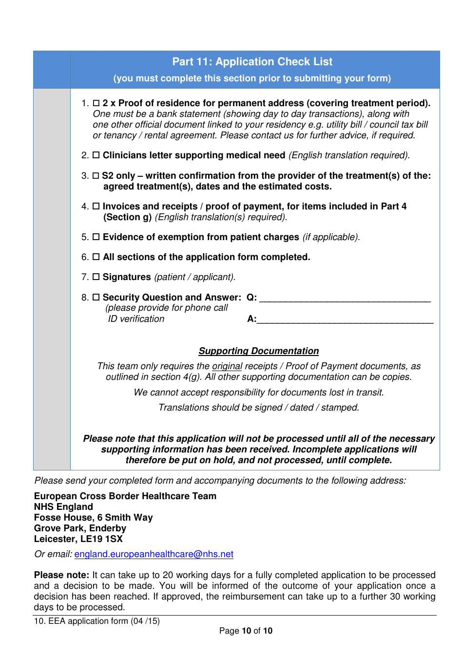 Funding for Treatment in the European Economic Area (Eea) Application Form - United Kingdom, Page 10