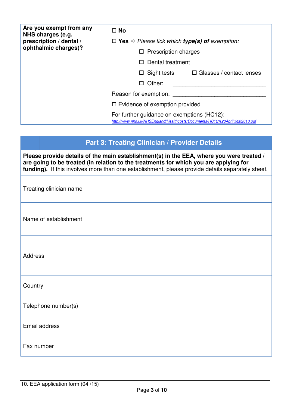 Funding for Treatment in the European Economic Area (Eea) Application Form - United Kingdom, Page 3