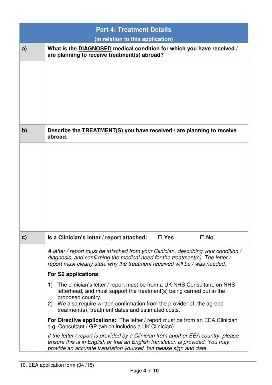 Funding for Treatment in the European Economic Area (Eea) Application Form - United Kingdom, Page 4