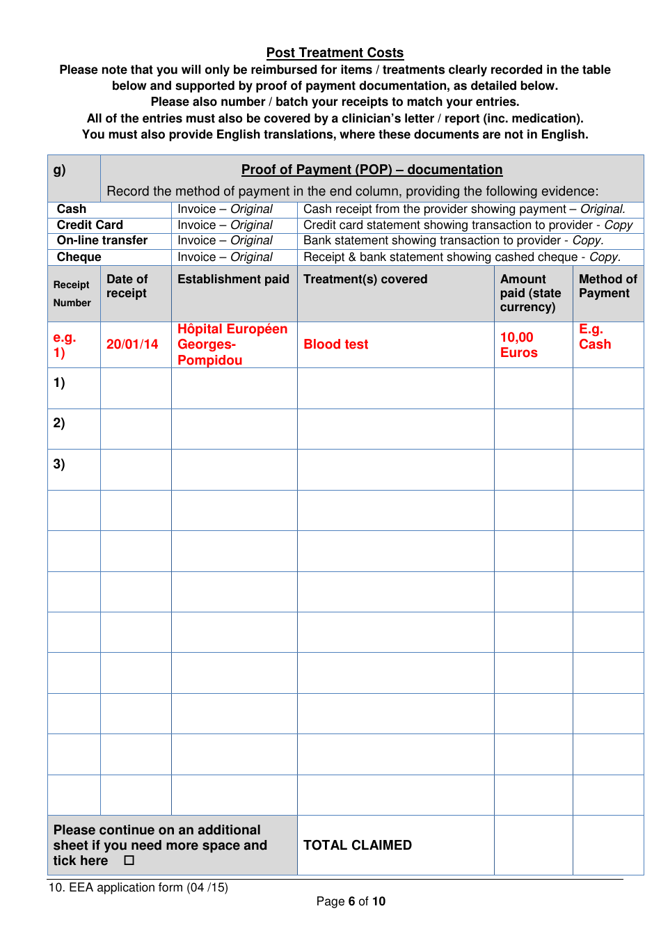 Funding for Treatment in the European Economic Area (Eea) Application Form - United Kingdom, Page 6