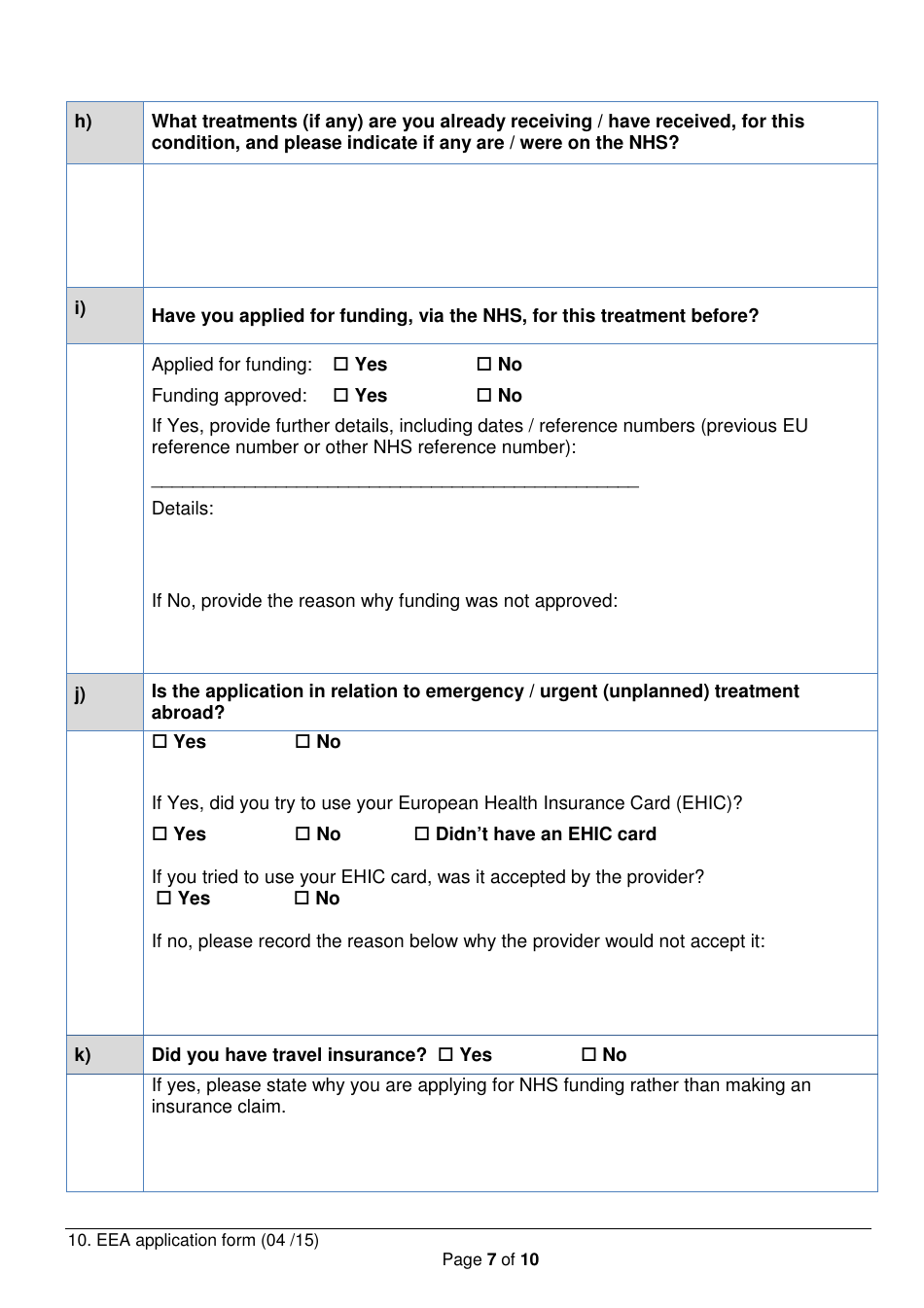 Funding for Treatment in the European Economic Area (Eea) Application Form - United Kingdom, Page 7