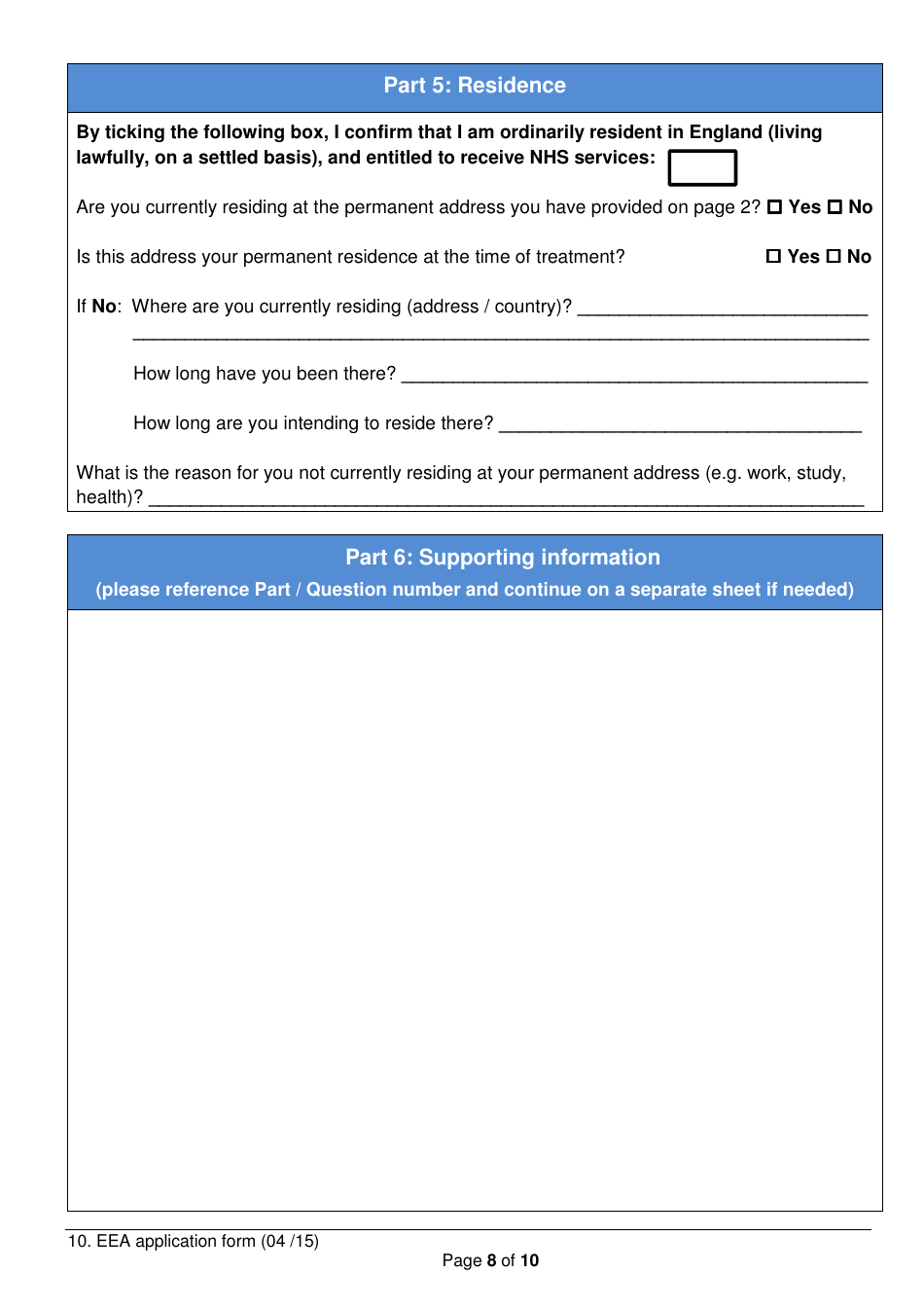 Funding for Treatment in the European Economic Area (Eea) Application Form - United Kingdom, Page 8