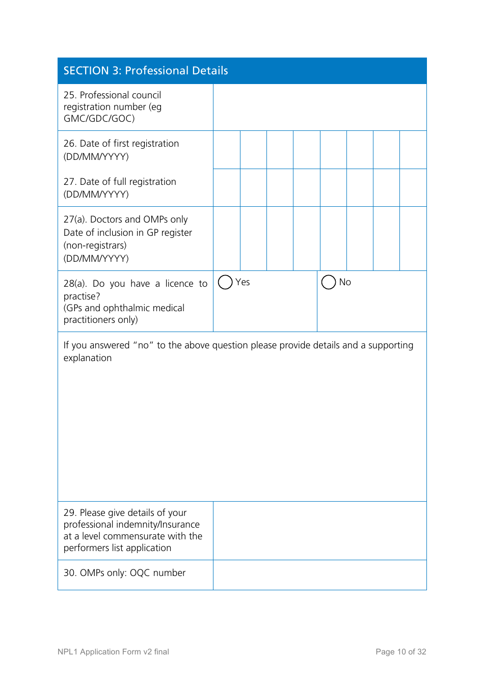 National Performers Lists Application Form - United Kingdom, Page 10