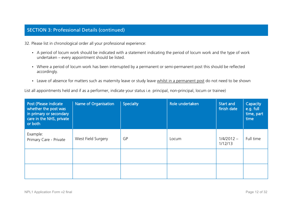 National Performers Lists Application Form - United Kingdom, Page 12